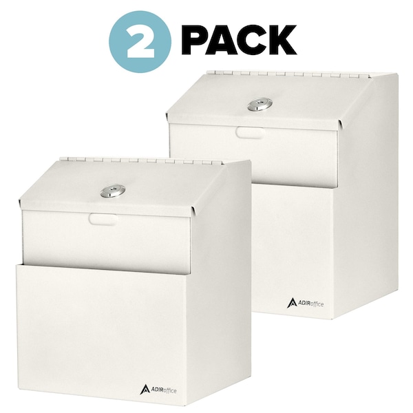 Adiroffice Wall Mountable Steel Locking Suggestion Box, White, PK2 ADI631-01-WHI-2pk - main